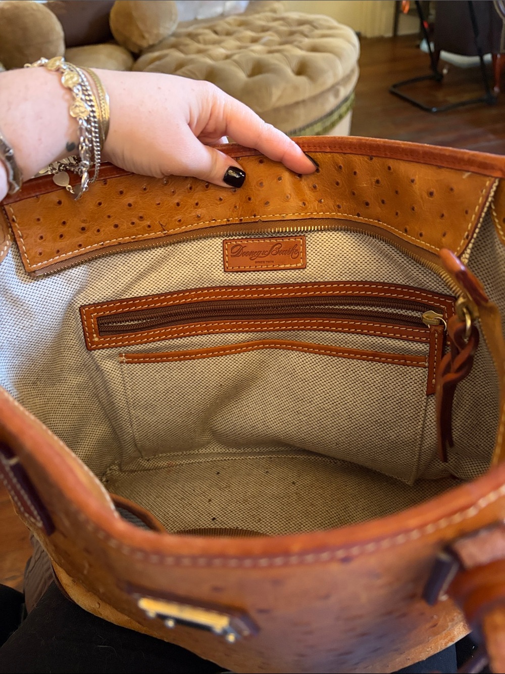 Dooney & Bourke Tan Ostrich-Embossed Leather Tote - Picture 2 of 5
